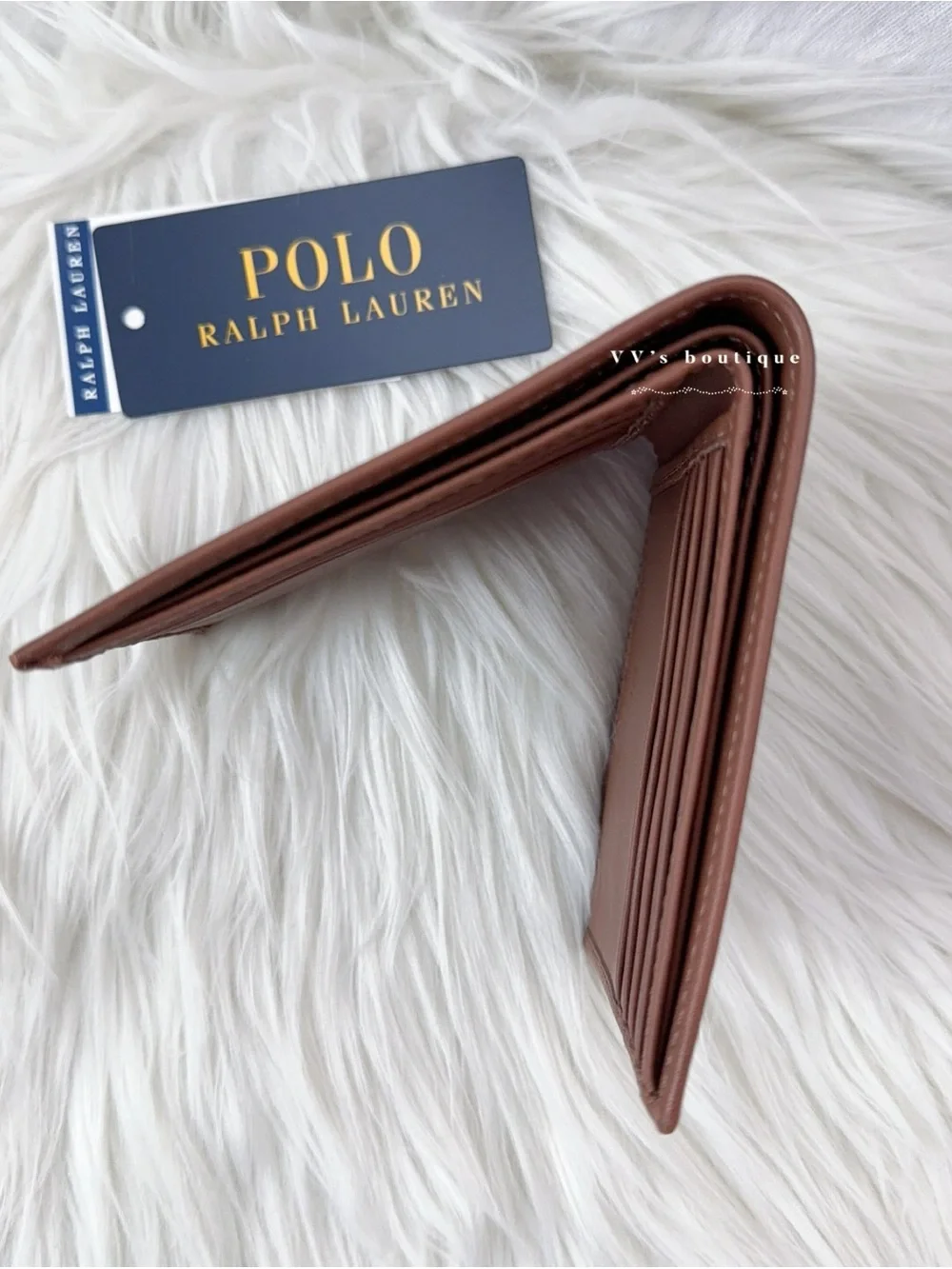 NWT Polo Ralph Lauren Bear Men Bifold Leather Billfold Wallet Brown